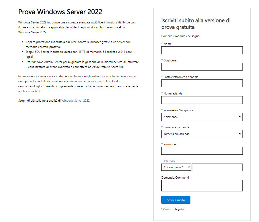 installare Windows Server 2022